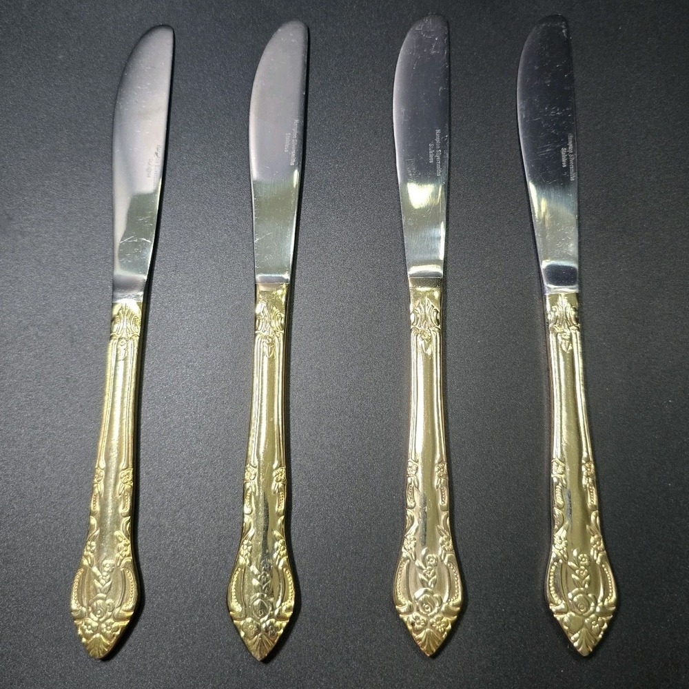Vintage Hampton Silversmith Versailles Gold Plated Dinner Knives Set Of 4